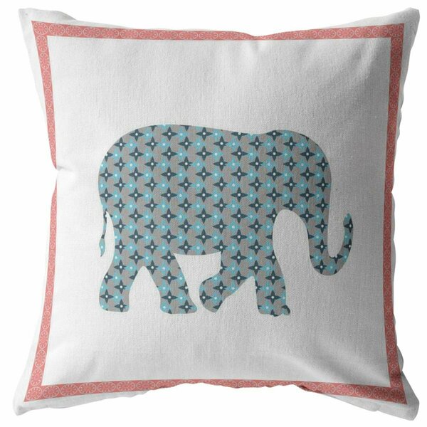 Palacedesigns 20 in. Elephant Indoor & Outdoor Zippered Throw Pillow Blue Pink & White PA3106925